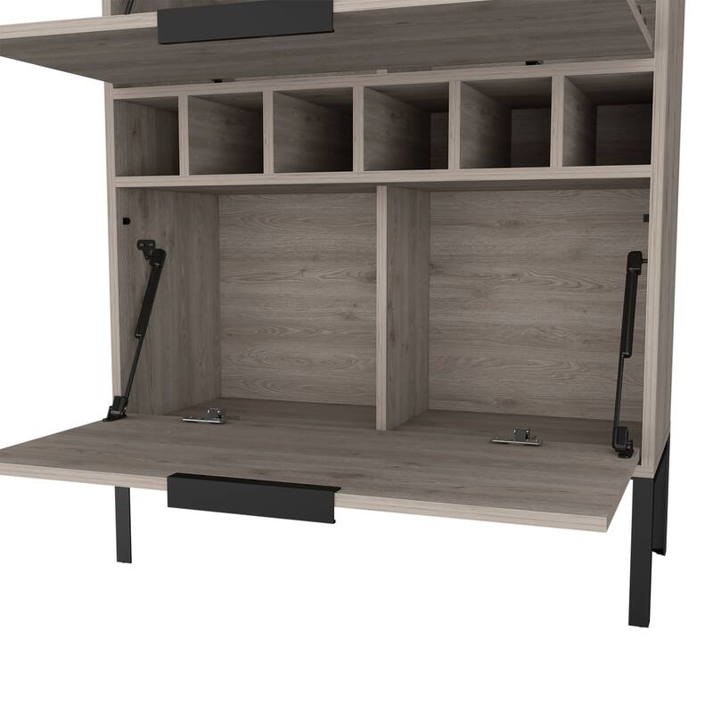 Bar Cabinet Puertu, Six Wine Cubbies, Double Door Cabinet, Light Gray Finish