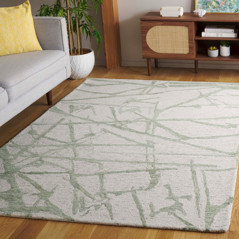 SAFAVIEH Handmade Ebony Jabina Modern & Contemporary Wool Rug - 6' Square - Ivory/Light Green