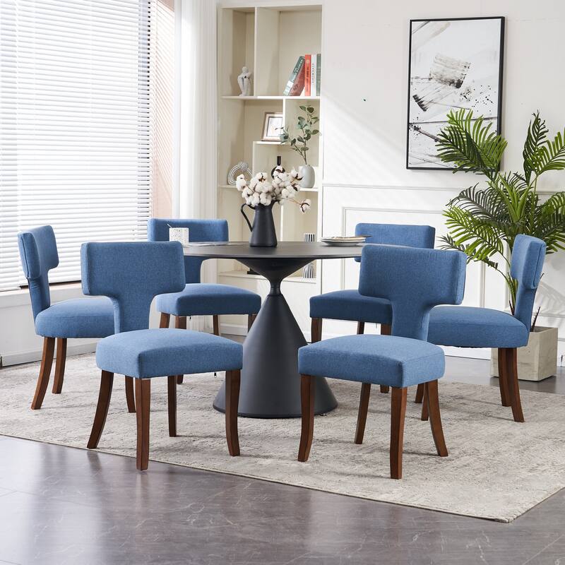 Upholstered Mordern Design T Back Dining Side Chair- Set of 2 - Set of 6 - Blue