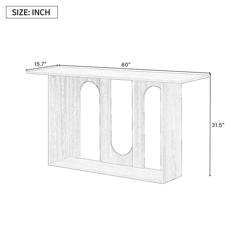 Modern Curved Design Ash Veneer Console Table with Lower Shelf, for Entryway Hallway Living Room, Foyer, Corridor