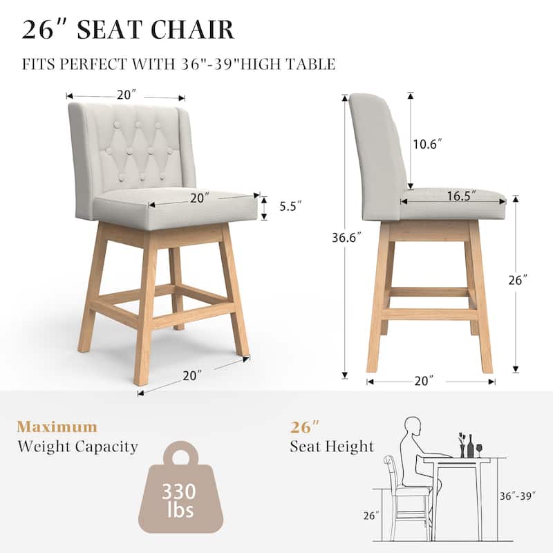 EROMMY Counter & Bar Stools Set of 2, Solid Wood Frame Upholstered Kitchen Stools