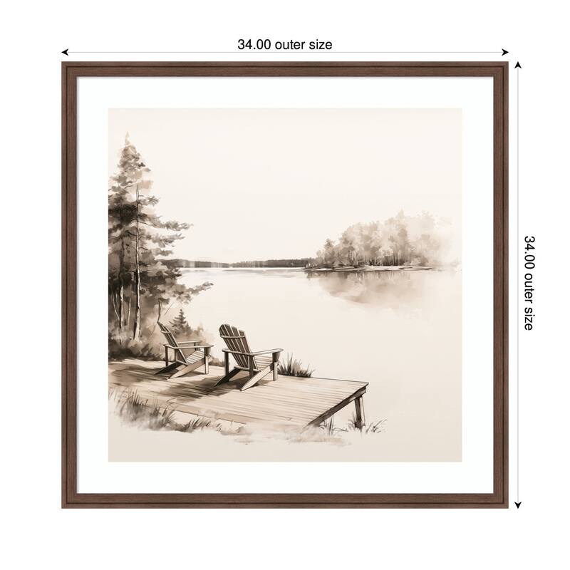 Kate and Laurel Abstract Sketch Of Adirondack Chairs On A Dock by The Creative Bunch Studio Framed Wall Art Print