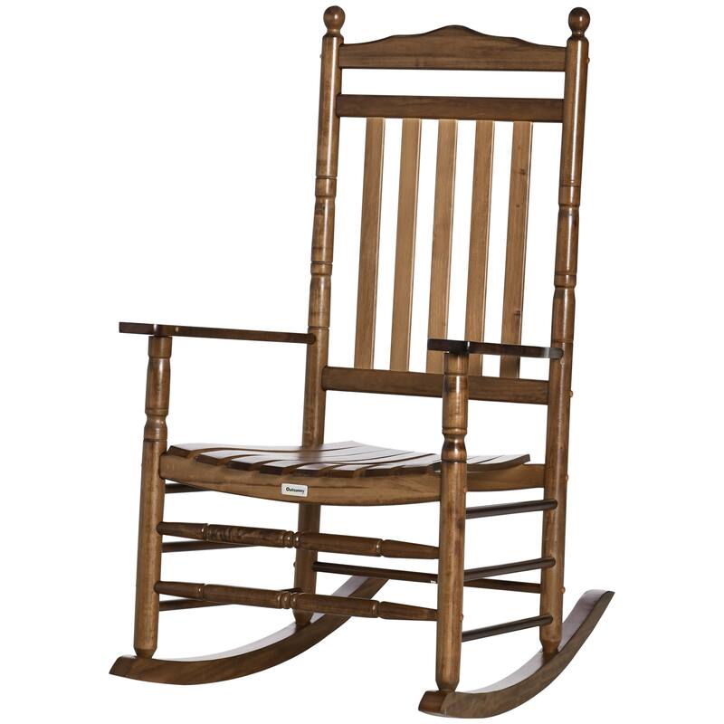 Outsunny Traditional Wooden High-Back Rocking Chair For Porch (Excluding the table)
