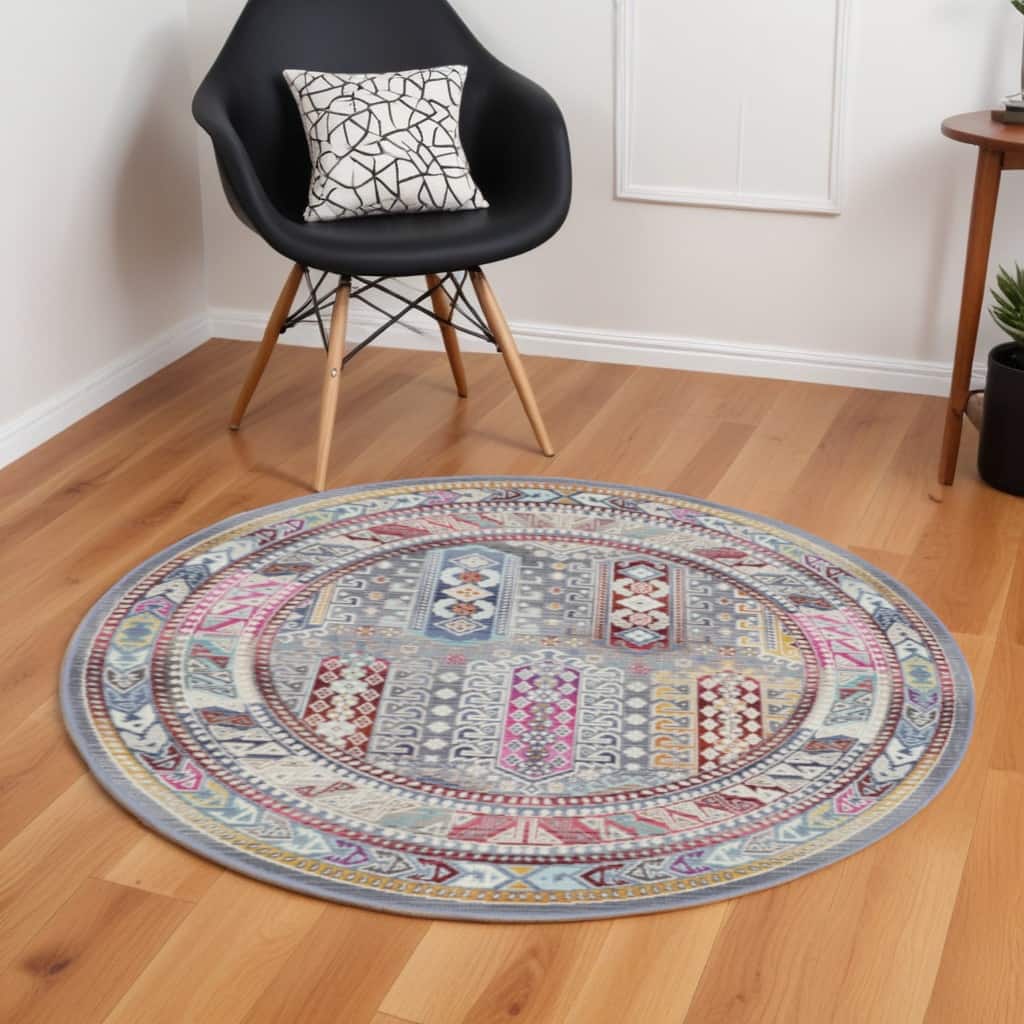 HomeRootsFloral Bohemian Round Area Rug - 72' X '72' X '0.5