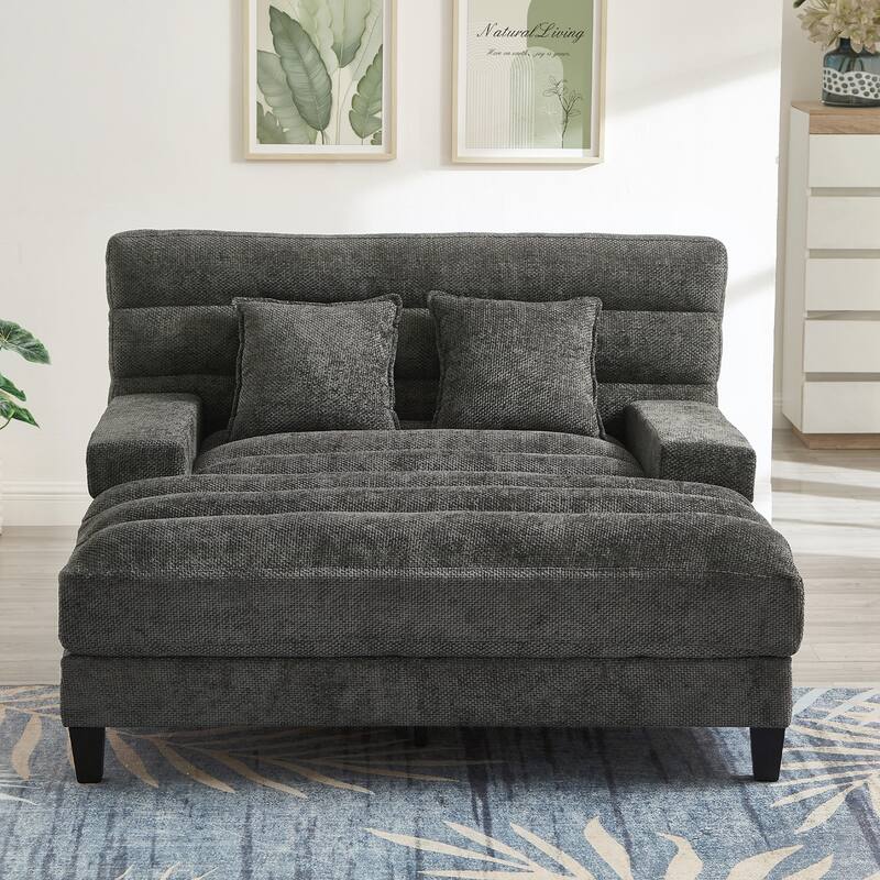 Modern Chaise Lounge Sofa 57.1" Sofa Bed Upholstered Lounge Sofa Chair with Adjustable Backrest and LED Light Strip