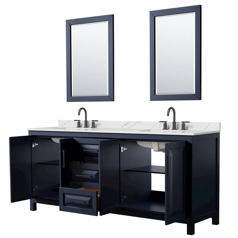 Daria 80-inch Double Vanity, 3 Hole Quartz Top, 24-inch Mirrors