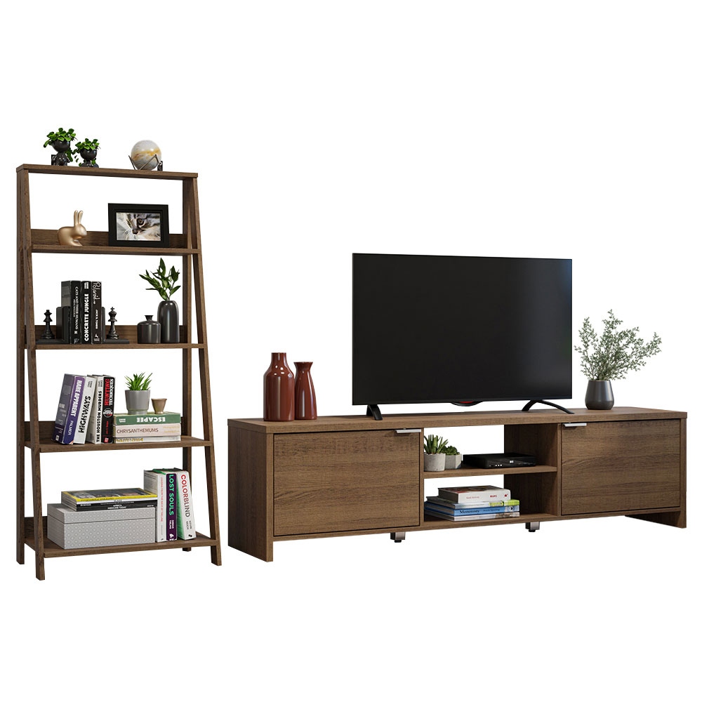 Madesa TV Stand with Storage 80 inch Ladder Shelf Standing Bookcase Rustic Brown