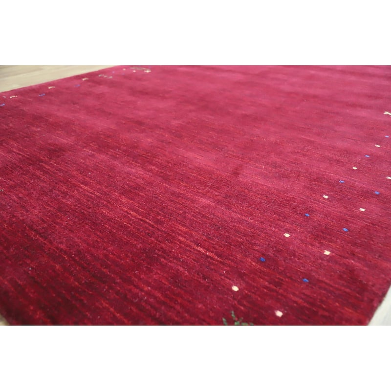 Red Wine Gabbeh Indian Area Rug Hand-Knotted Wool Carpet - 6'8" x 9'7" - 6'8" x 9'7" - Red