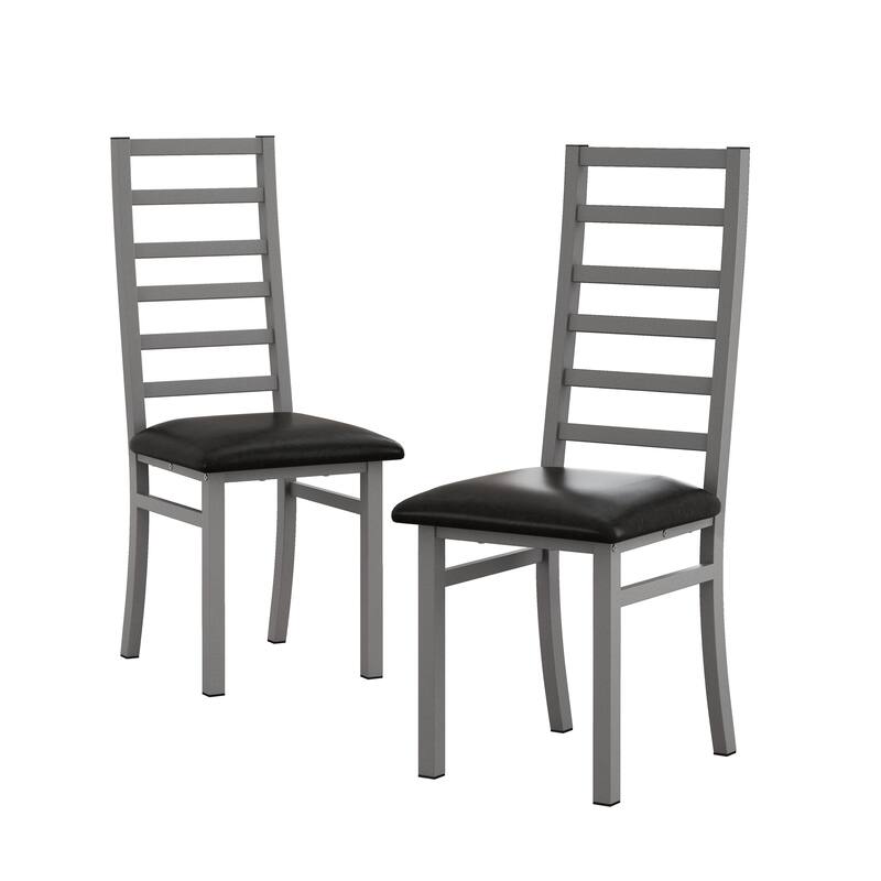 Metal Dining Chairs Set of 2, Steel Legs and PU Leather Seats, High Back Armless Dining Chairs, for Kitchen, Living Room