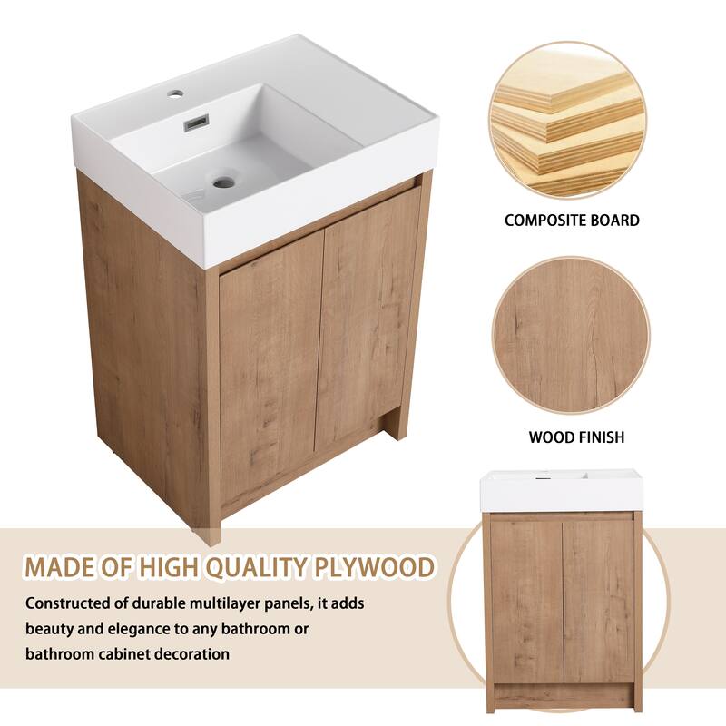 BNK 24/30/48/60 inch Freestanding Resin Sink Bathroom Vanity with Soft Close Door and Adjustable Shelf