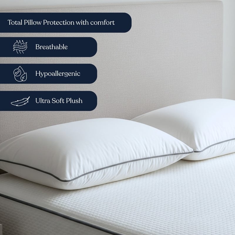 Delara GOTS Certified 100% Organic Cotton Pillow Protector Pack of 2, 300 Thread Count, Long Staple Cotton, Ultra Soft & Smooth