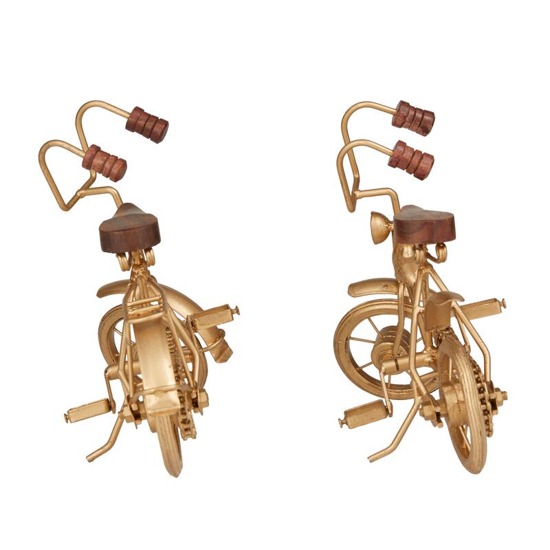 Gold Metal Bike Decorative Sculpture with Wood Accents (Set of 2) - 11 x 5 x 8