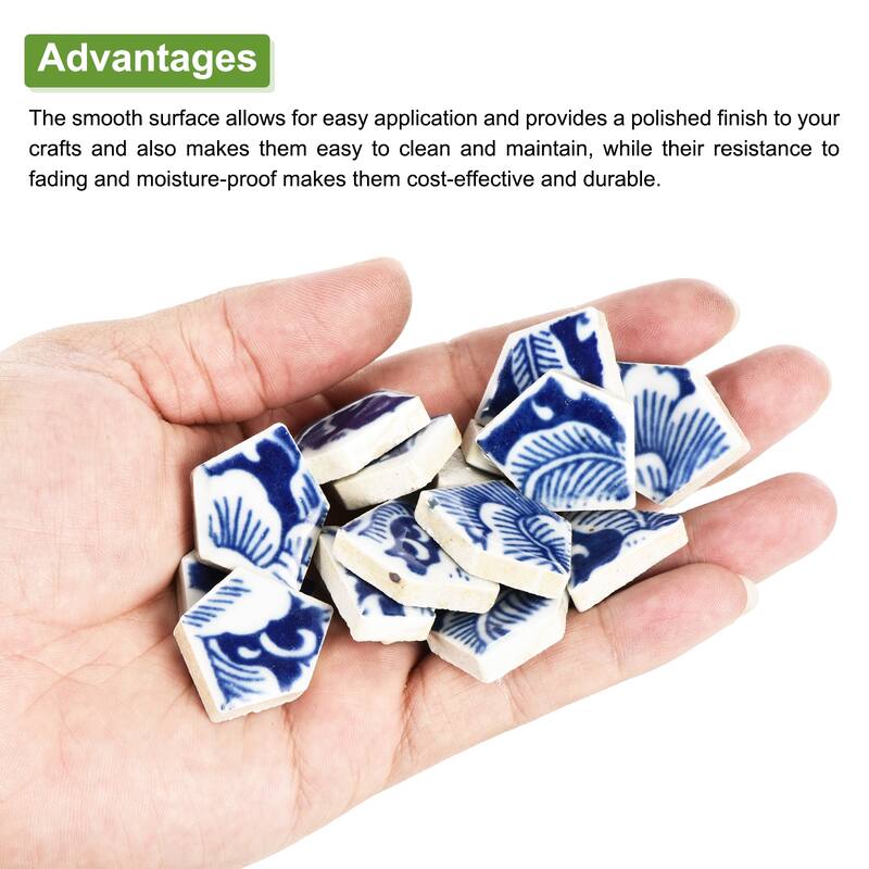 100g Ceramic Mosaic Tiles, Polygon Blue and White Ceramic Tiles - Blue and White