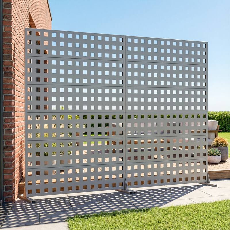 Outdoor Rectangle Privacy Screens Metal Screen Fence Panel Set of 2