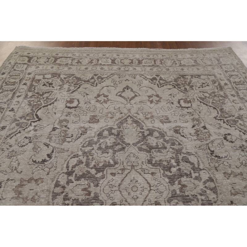 Hand Knotted Oriental 100% Wool Carpet Traditional Floral Beige & Ivories Tabriz Area Rug - 10' 9'' X 7' 8''