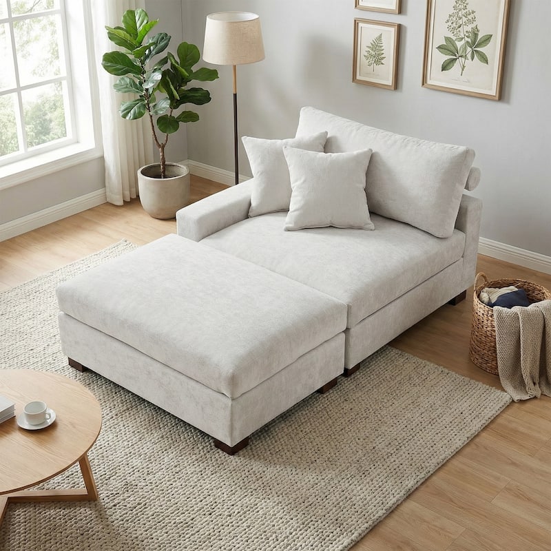 Oversized Chenille Modular Armchair And Ottoman Set Living Room Set