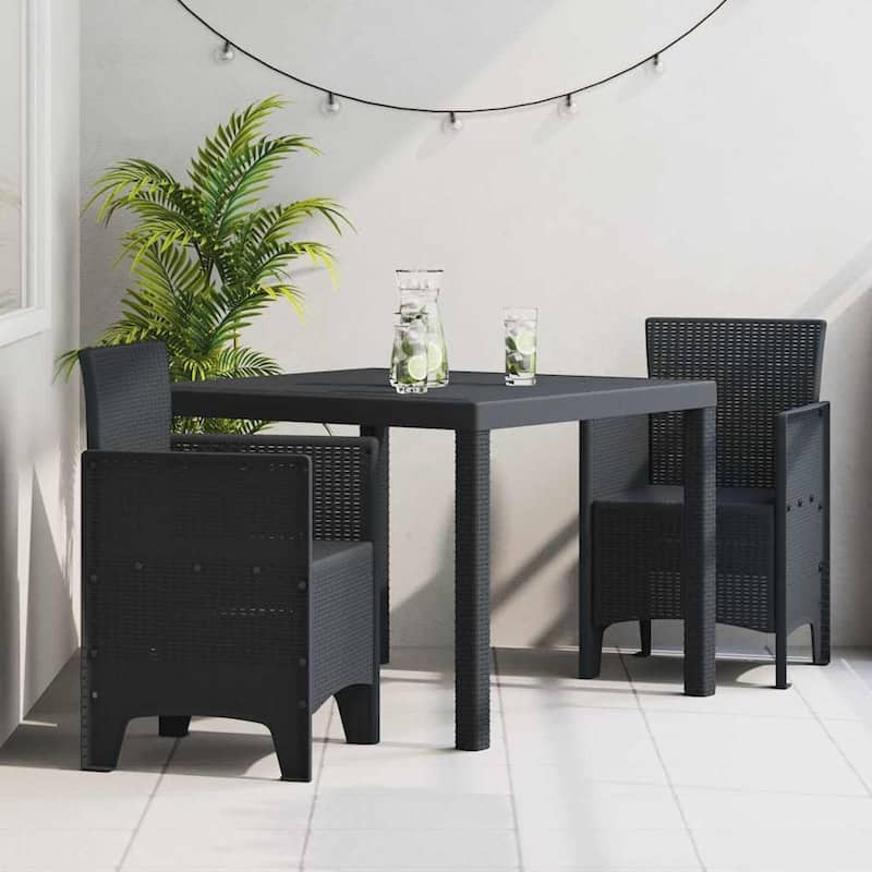 vidaXL Garden Dining Set 3/5 pcs Anthracite/Brown Polt rattan - 100 x 100 x 73 cm - Anthracite/ without cushion/ 2 seater