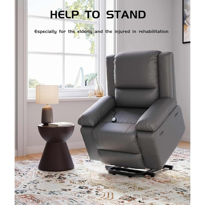 Leather Power Lift Recliner with Heat & Massage, Pockets for Elderly