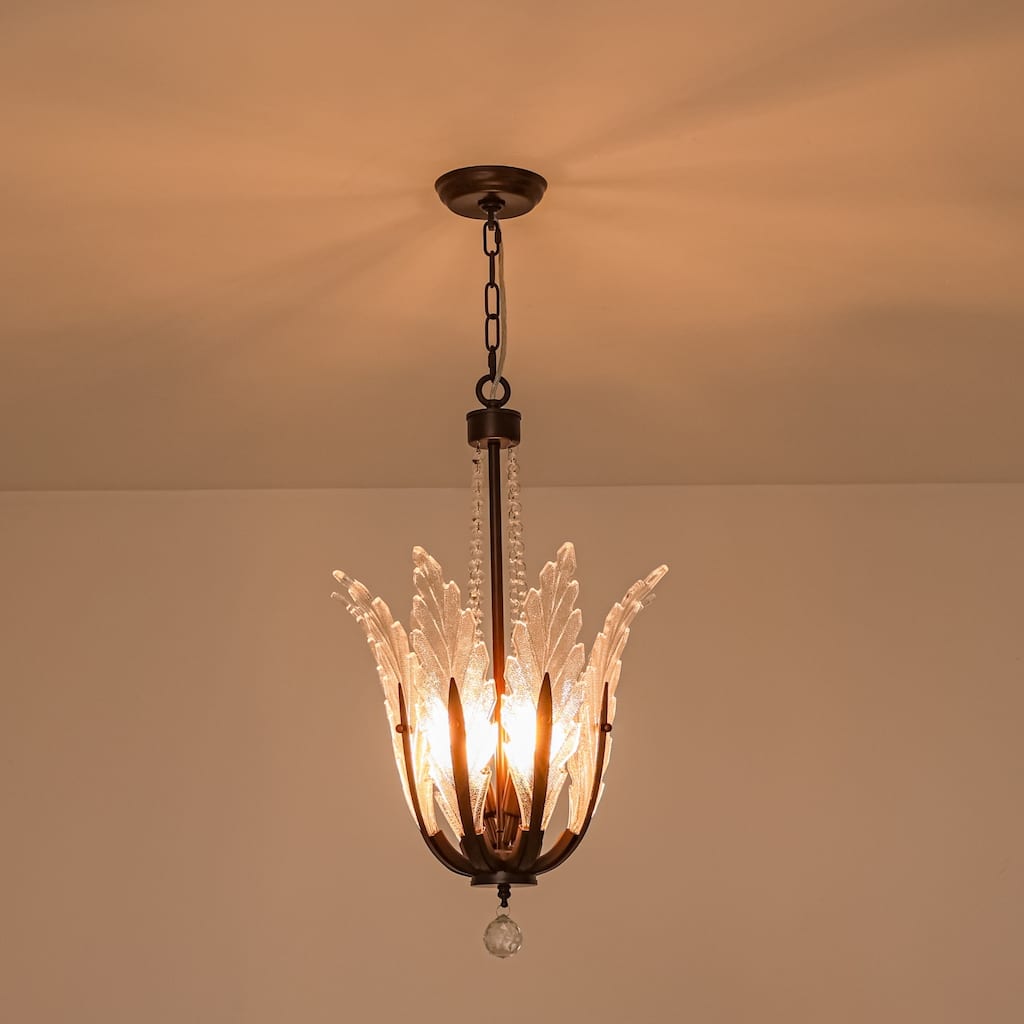 Rennnsan 4-Light French Country Crystal Leaf Accents Chandelier for Dining Room & Bedroom - 16.9 in. W x 24.8 in. H