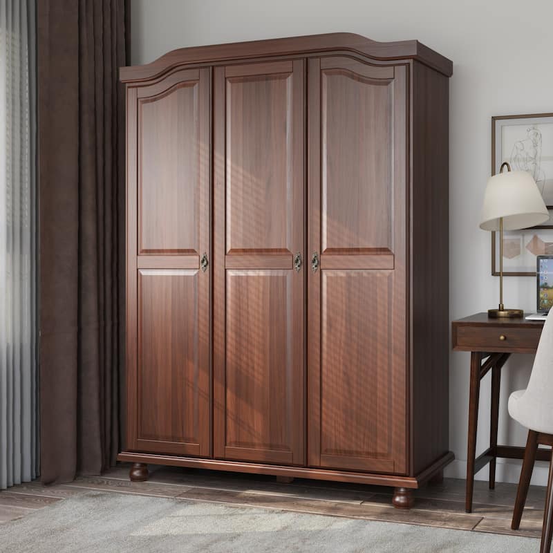 Palace Imports 100% Solid Wood Kyle 3-Door Wardrobe Armoire with Raised Panel or Mirrored Doors - Mocha