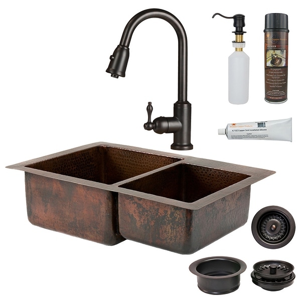Premier Copper Products KSP2_K60DB33229 Kitchen Sink, Pull Down Faucet and Accessories Package. Opens flyout.