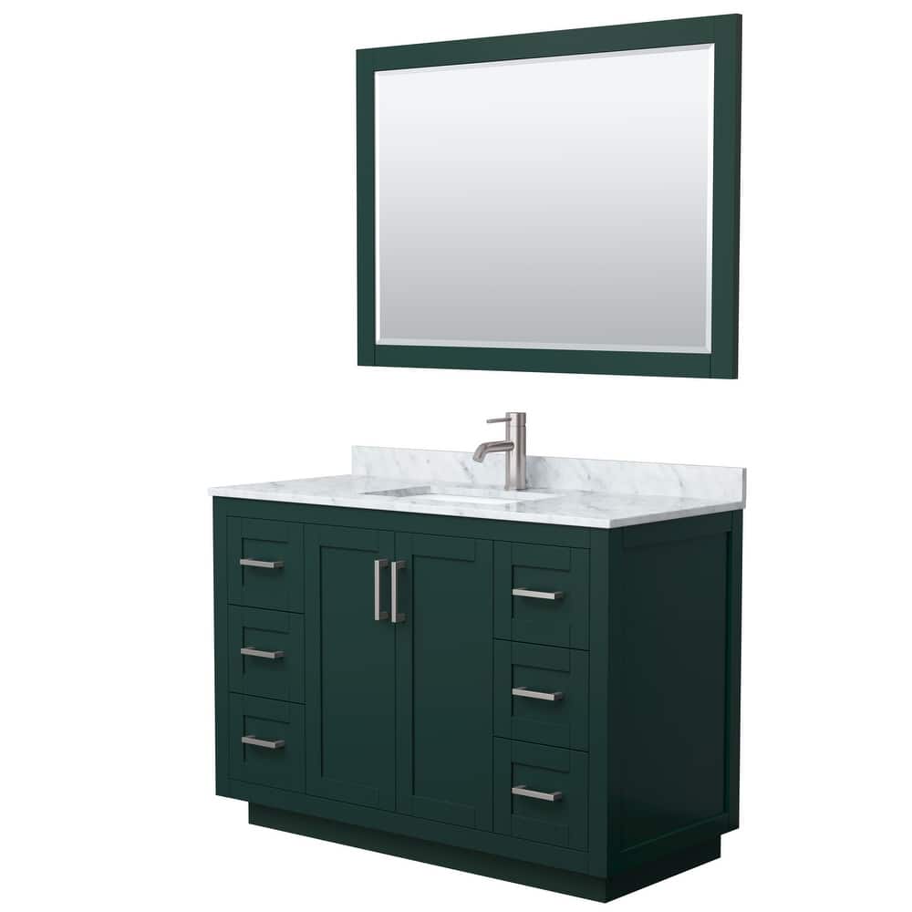Miranda Single Vanity Set, White Carrara Marble Top, 46-Inch Mirror