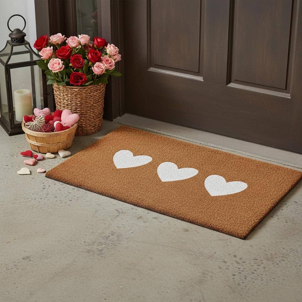 HomeRoots 24" X 36" Brown And White Three Hearts Outdoor Coir Door Mat - 24.00' X '36.00