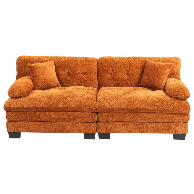 Two-seat Orange Sectional Sofa, 84x33x34 inches, 140 pounds