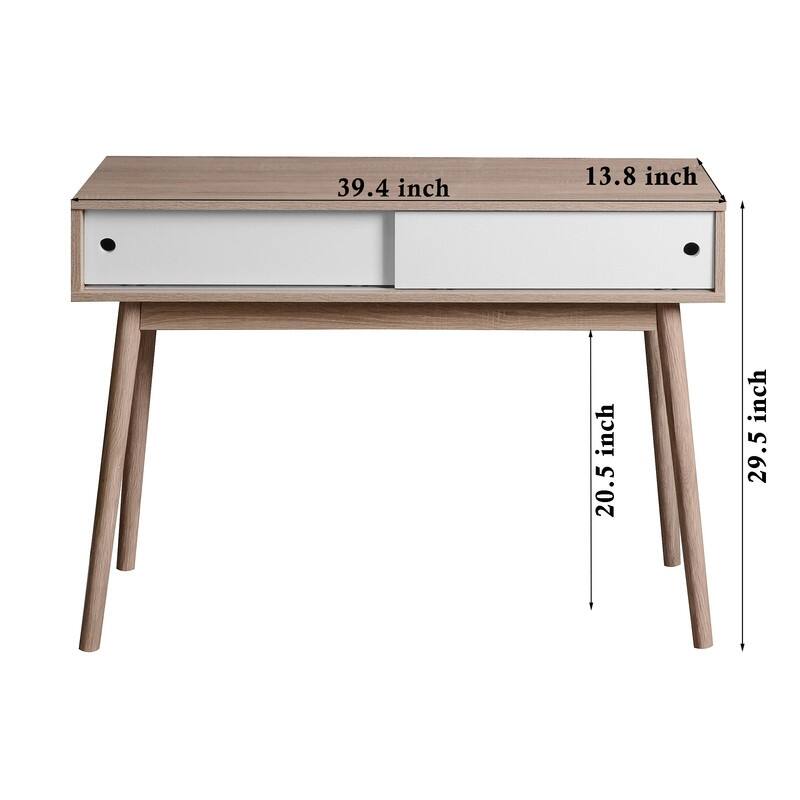 Natural Wood Entryway Console Table with 2 Sliding Doors, Storage Sofa Table for Hallway & Living Room