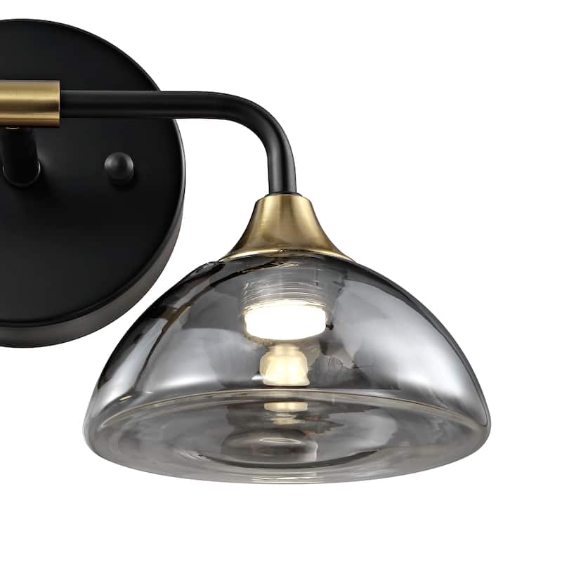 WINGBO 2-Light Vanity Wall Light - 12 in. Matte Black and Warm Brass Bath Light