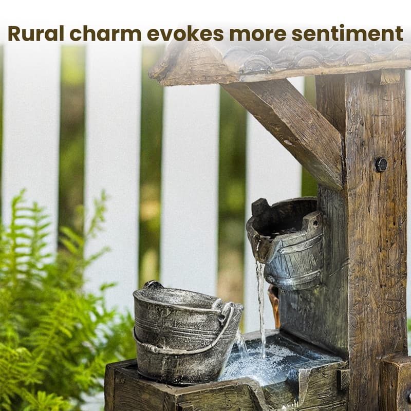 Vbal Rustic Well Pump & Bucket Water Fountain with LED Lights