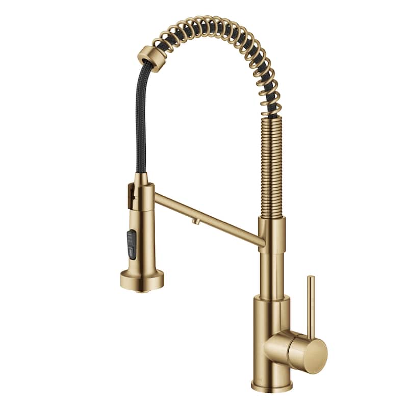 Kraus Bolden 2-Function 1-Handle Commercial Pulldown Kitchen Faucet - KFF-1610 - 19 1/4" Height (Filter Faucet) - BB - Brushed Brass