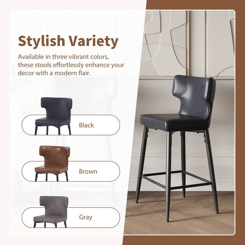Counter Height Bar Stools Set of 2, Upholstered Armless Chairs with Curved Backrest, Kitchen Island Chair with Footrest