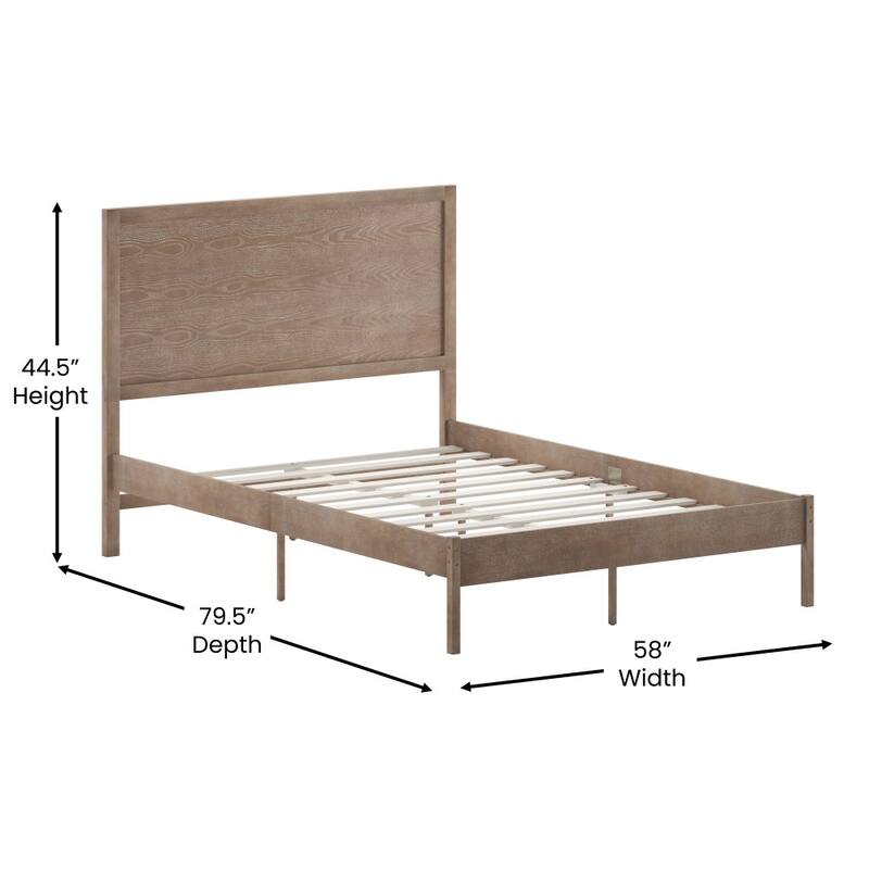 Solid Wood Platform Bed with Headboard and Wooden Slats