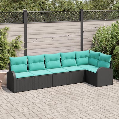 vidaXL 7 Garden Sofa Set with Cushions Black Poly Rattan - 113.8 x 48.8 x 27.2
