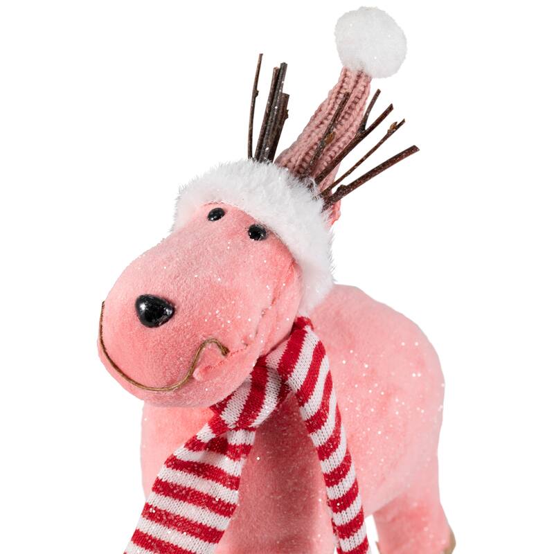 Glittered Reindeer in Winter Hat and Scarf Christmas Figure - 9"