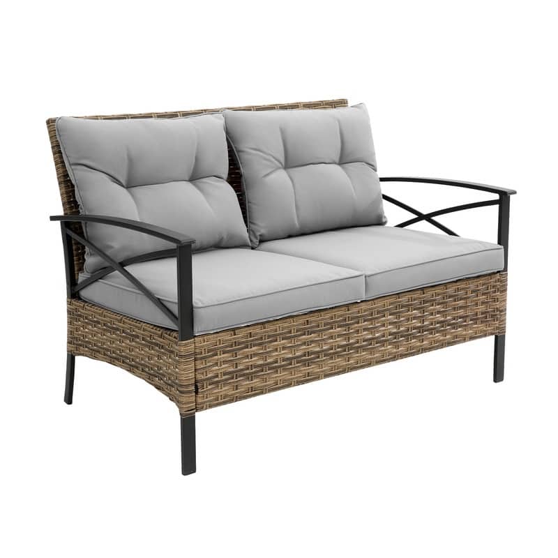 Outdoor 4 piece Rattan Wicker Conversation Sofa Set with Cushion