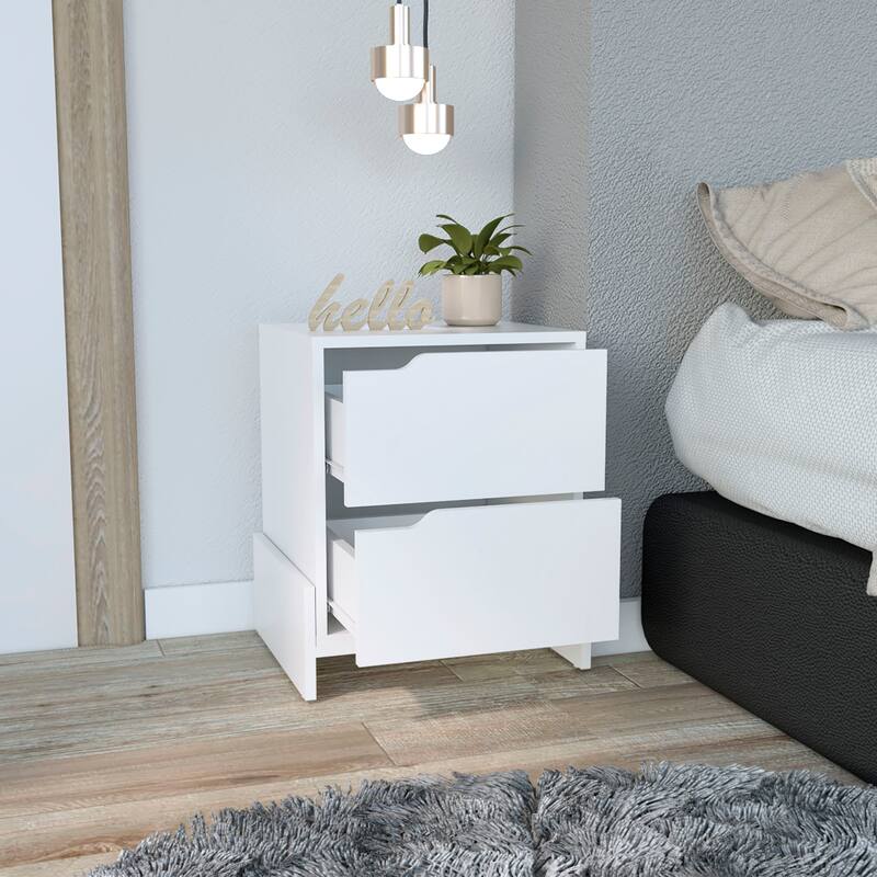 Nightstand with 2 Spacious Drawers, Sleek Design, Durable Manufactured Wood, Compact Size