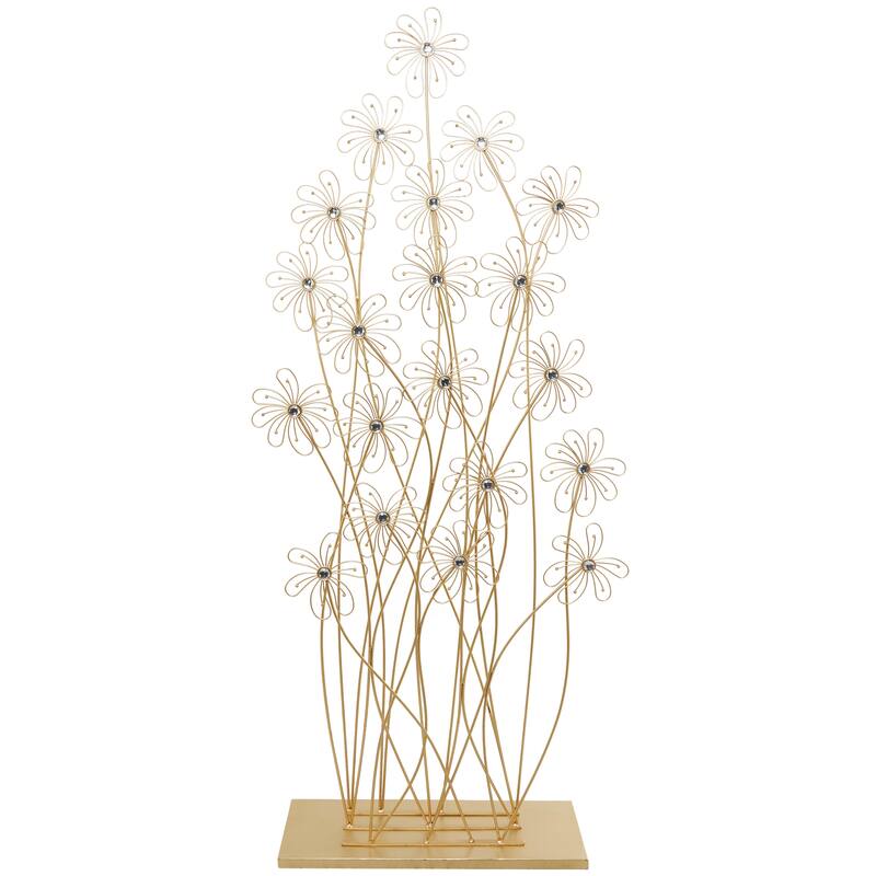 Artistic Metal Tall Floral Sculpture with Crystal Embellishments - Black or Gold