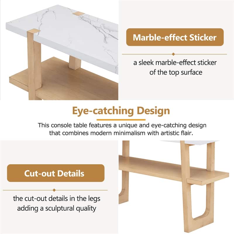 Retro Elegant Console Table with Marble-Effect Top & Versatile Storage