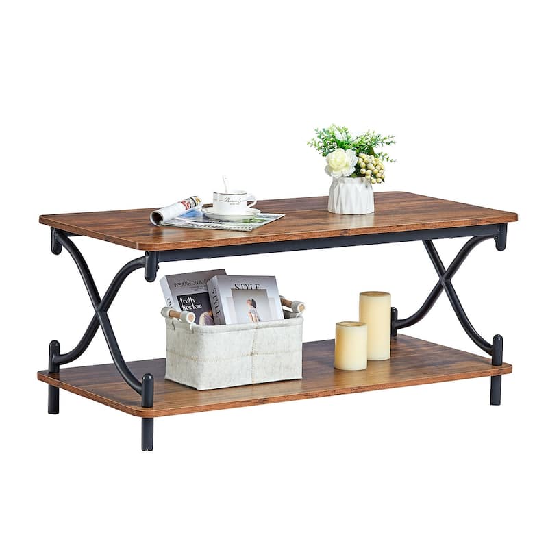 VECELO 3-piece Coffee Table Set with Shelf, Coffee Table with Set of 2 Nightstands