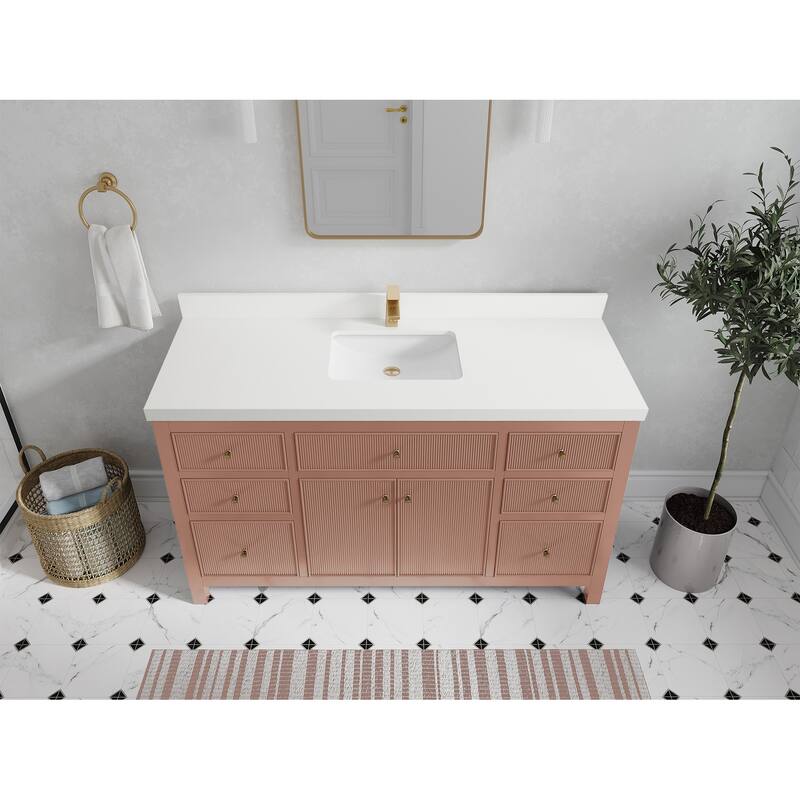 Willow Collections 60 in W x 22 in D Sonoma Free Standing Reeded Single Sink Bathroom Vanity with Countertop