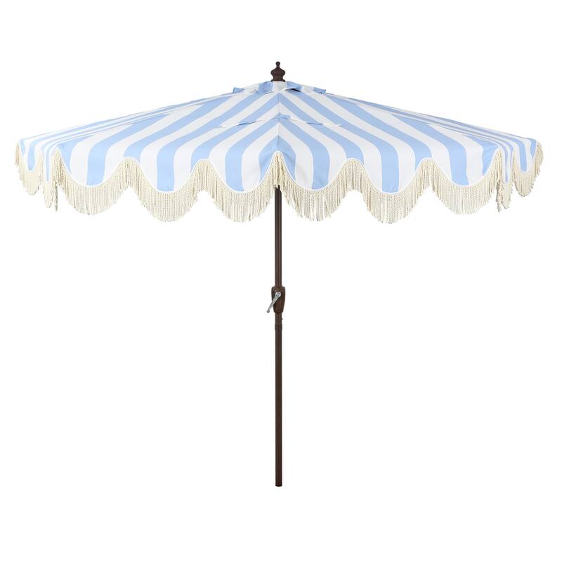 9ft Half Market Umbrella, Scalloped, Crank, Tilt, UV, by JONATHAN Y - Light Blue/White/White