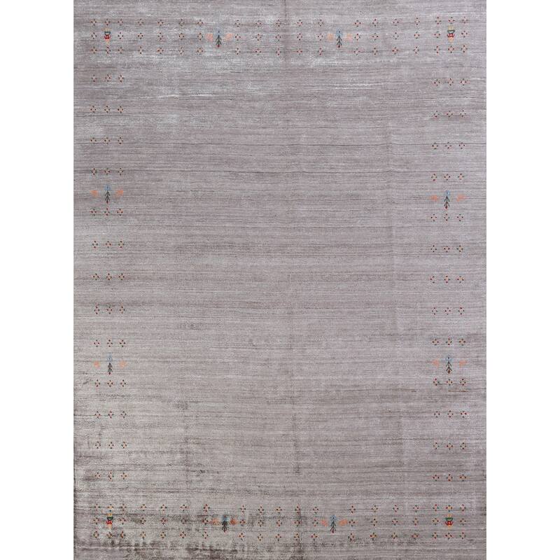 Hand Knotted Oriental 100% Wool Carpet Tribal Stripe Greys & Charcoal Gabbeh Area Rug - 9' 11'' X 7' 9''