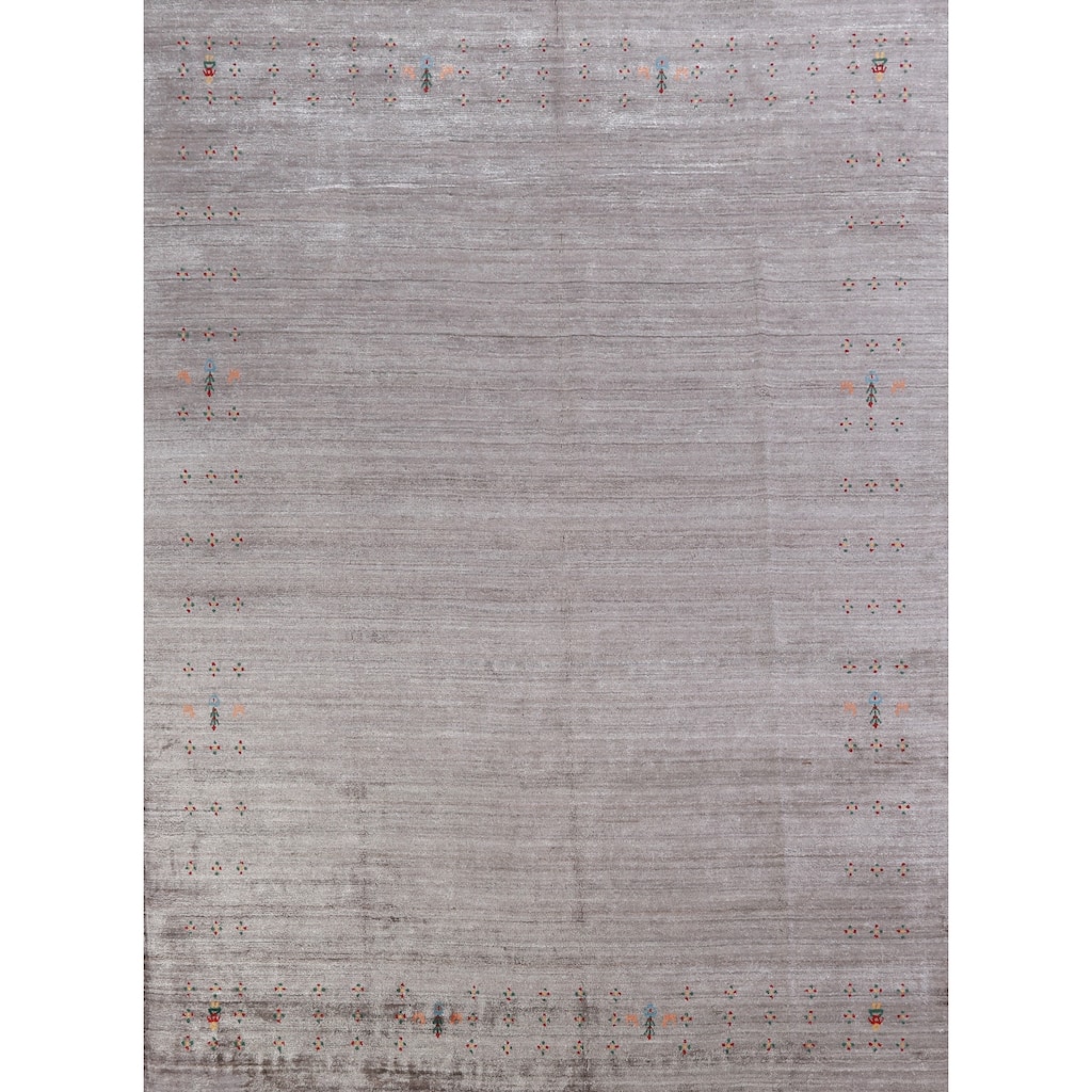 Hand Knotted Oriental 100% Wool Carpet Tribal Stripe Greys & Charcoal Gabbeh Area Rug - 9' 11'' X 7' 9''