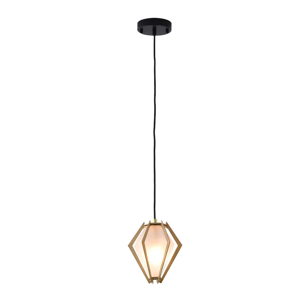 1-Light Gold Aluminum Single Pendant With Frosted Glass