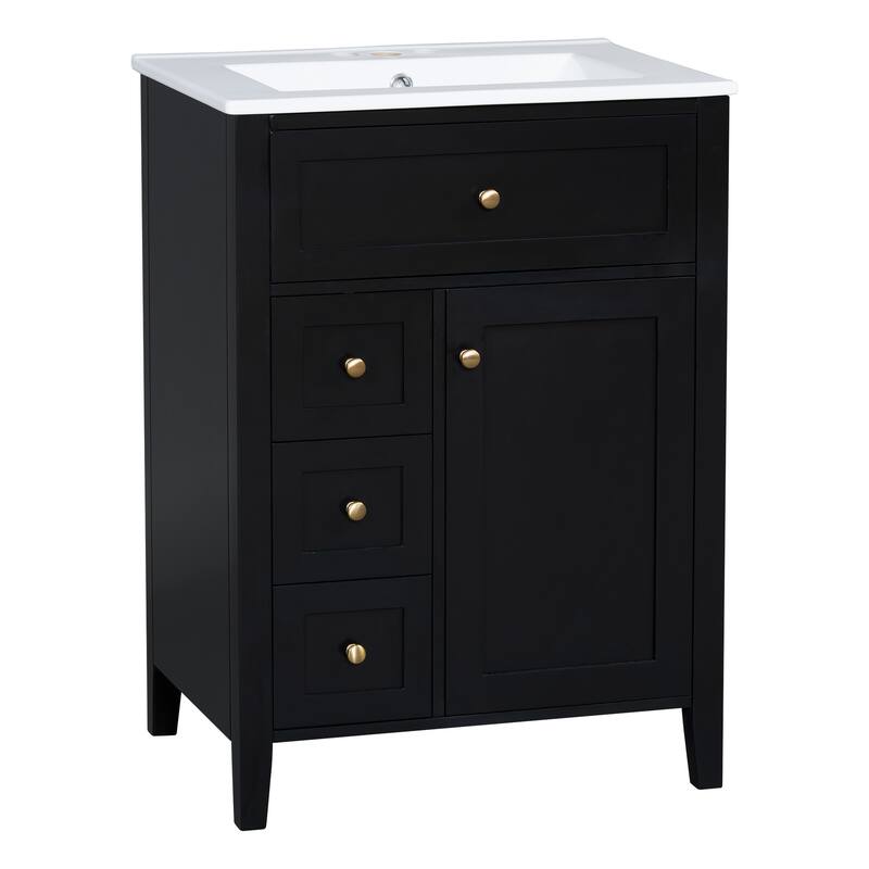 24" Bathroom Vanity With Sink, 3 Drawers & Cabinet With Adjustable Shelves, Modern Design