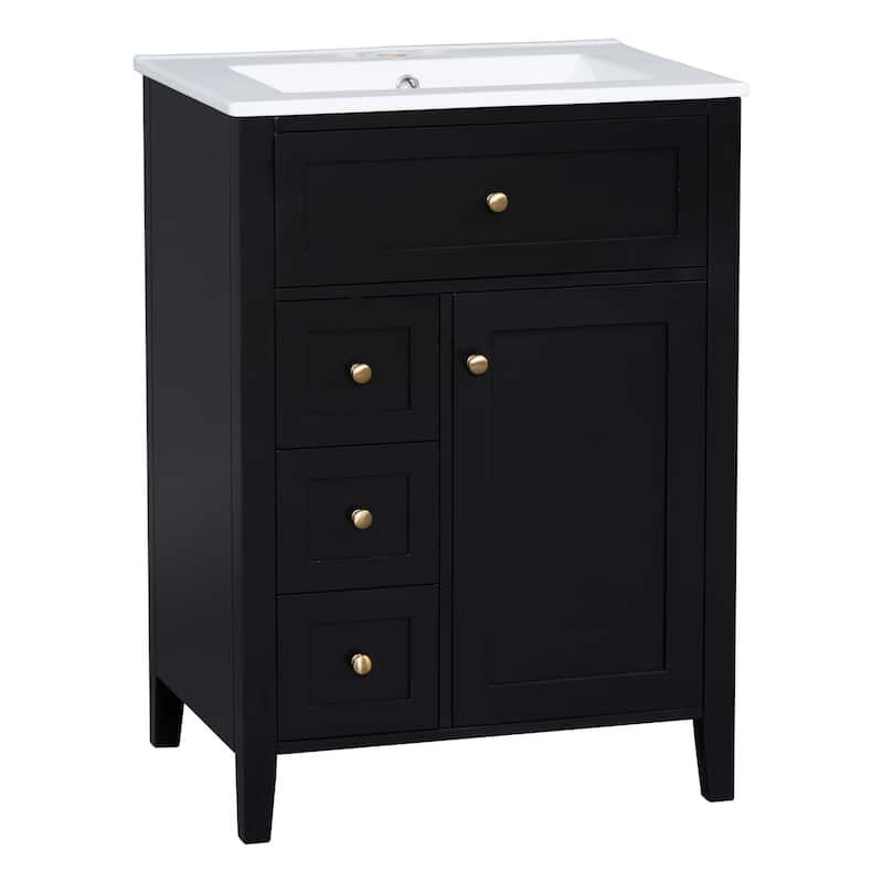 24" Bathroom Vanity with Sink Set Bathroom Storage Cabinet with 3 Drawers and Adjustable Shelves