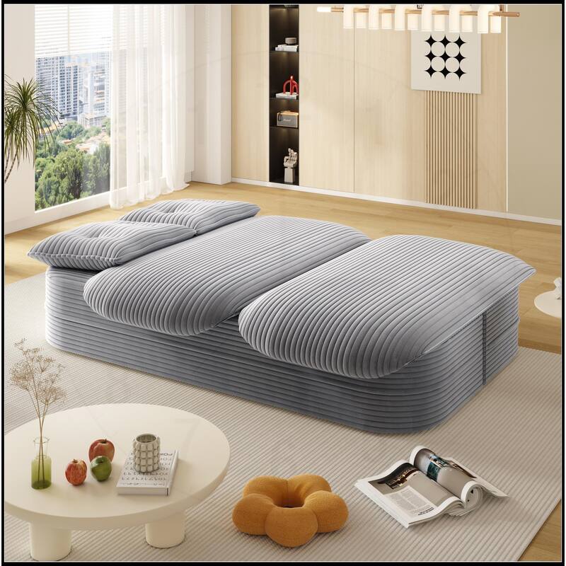 78.7 " W 2-in-1 Plush Corduroy Foldable Sofa