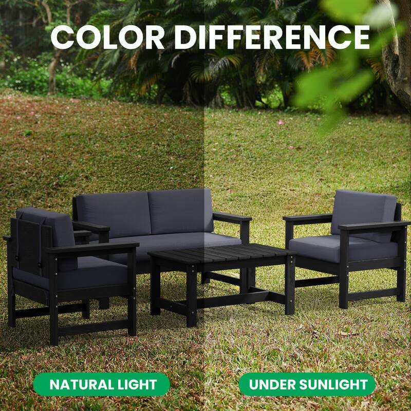Outdoor Patio HDPE Sectional Sofa and Table Set, Removable Cushions Included, a Loveseat, 2 Single Sofas